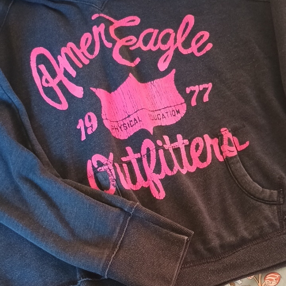 American Eagle Navy Hoodie with Pink Design